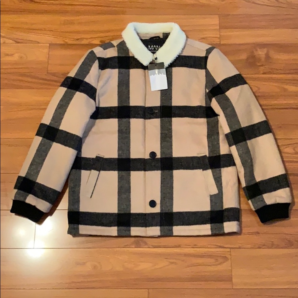 boohoo MAN Wool Blend Check Trucker